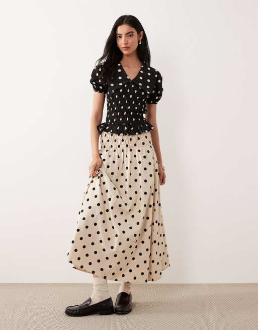 Glamorous - Top froncé d'ensemble à pois avec manches bouffantes et col - Noir, 2 de 4