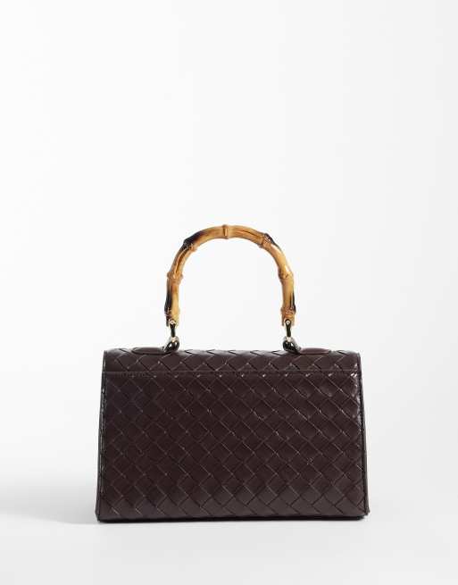 Glamorous top handle bag in brown weave, 4 of 4