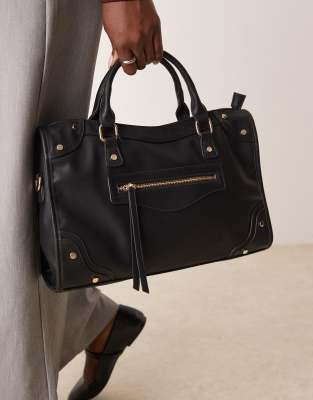 top handle tote bag in black