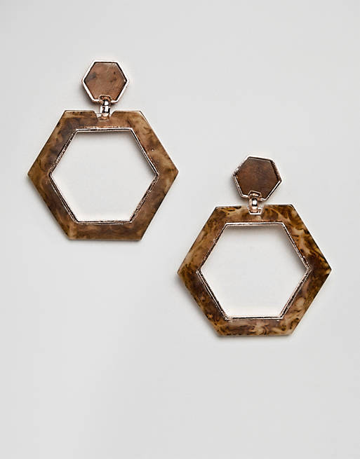 Glamorous tortoiseshell hexagon drop earrings