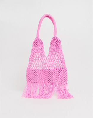 Asos Glamorous – Tote bag crocheté – Rose fluo