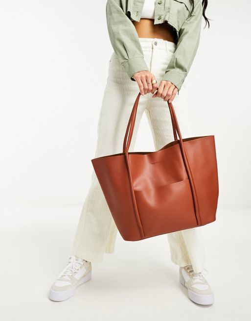 Calvin Klein Women's Brown Logo Print Large Shopper Tote Bag