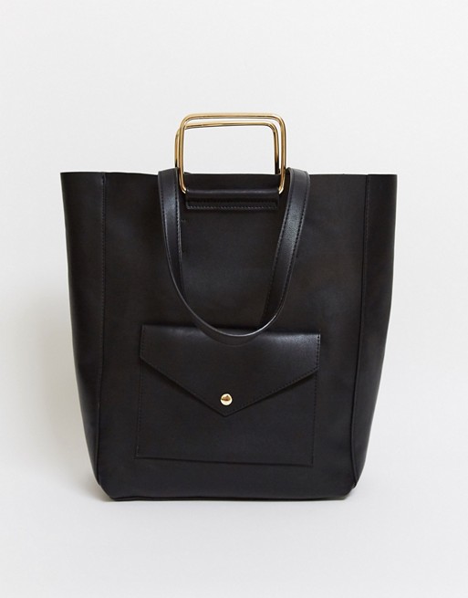 Glamorous tote bag with front pocket in black