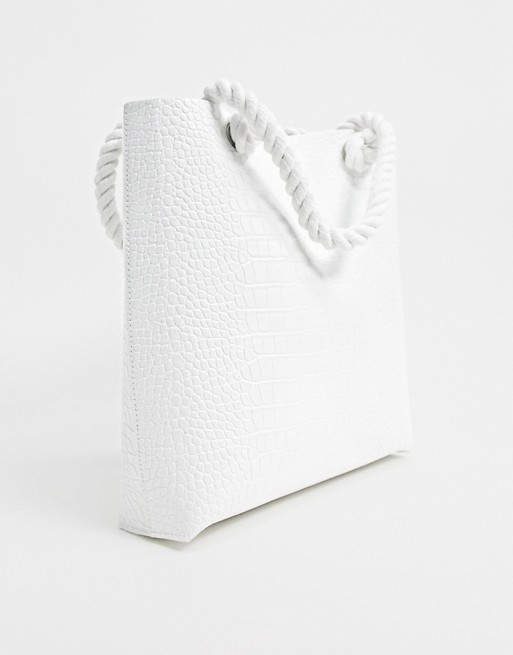 Glamorous tote bag with rope handle detail in white croc
