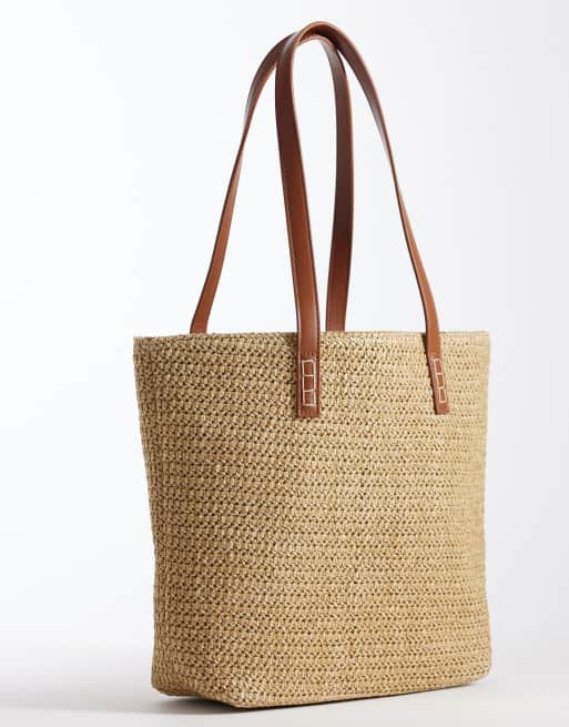 Glamorous - Tote tas van raffia in crème en bruin, 3 van 4