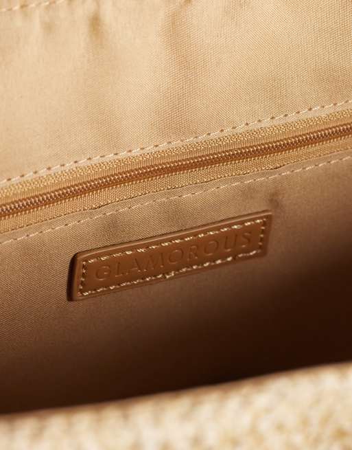 Glamorous - Tote tas van raffia in crème en bruin, 4 van 4