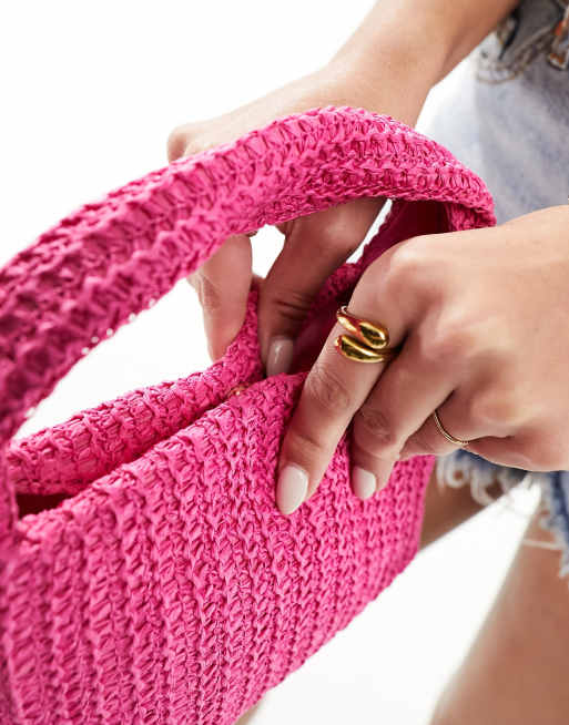 Glamorous – Tragetasche aus Stroh in Rosa, 3 von 4