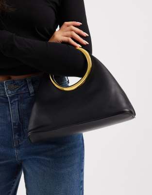 Glamorous - Tragetasche in Schwarz mit goldfarbenem Griff