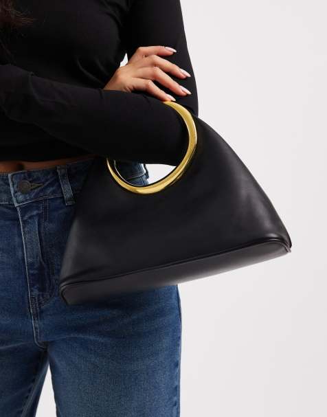 Glamorous – Tragetasche in Schwarz mit goldfarbenem Griff - view 1