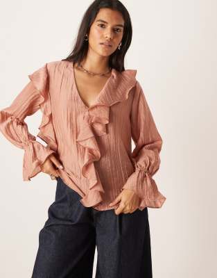 Glamorous - Transparente Rüschenbluse im Boho-Stil in Zartrosa