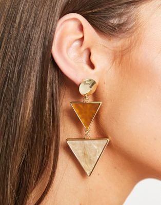Glamorous triangle drop earrings in bronze and gold