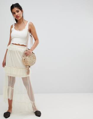 Glamorous tulle midi skirt-Cream Cream
