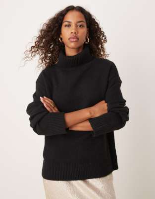 Glamorous Turtle Neck Slouchy Sweater In Black Knit