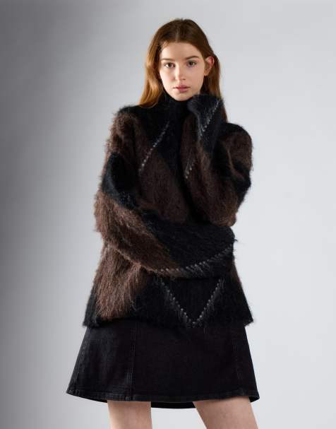 Glamorous Turtleneck knit jumper in black brown - view 1
