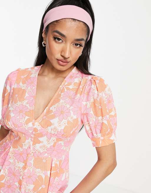 Glamorous - Tuta corta con maniche a sbuffo a fiori rétro stile anni '60, 3 di 4