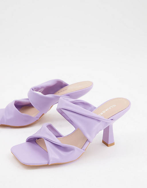 Glamorous twist strap heeled mule sandals in lilac