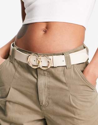 Glamorous twisted double ring buckle belt in cream-Neutral