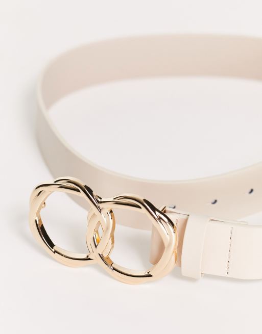 Glamorous twisted double ring buckle belt in cream