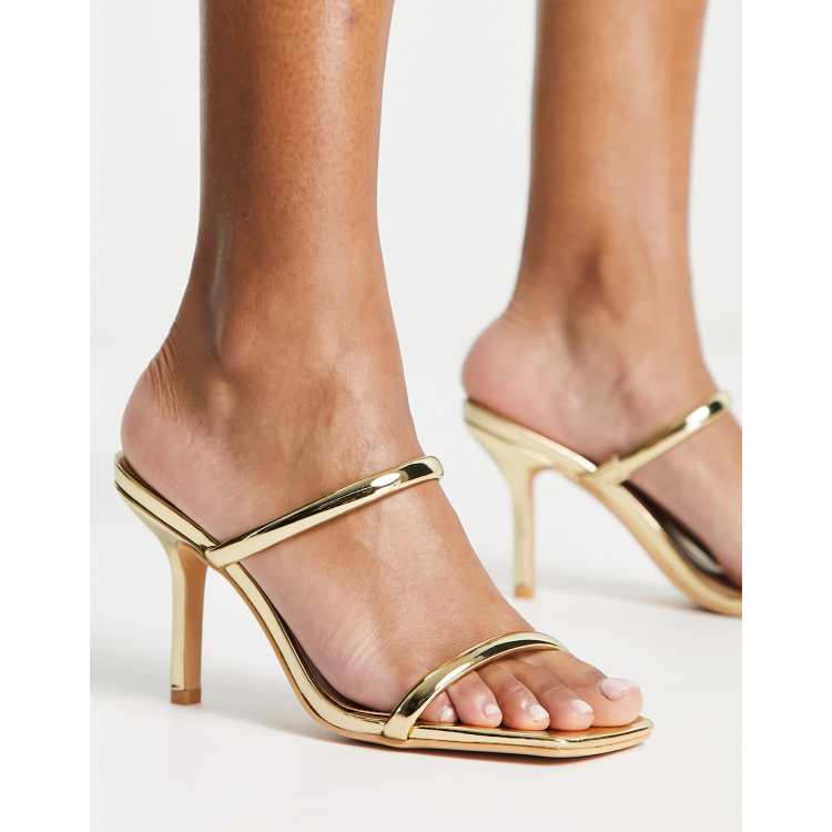 Glamorous two strap mule heeled sandals in gold