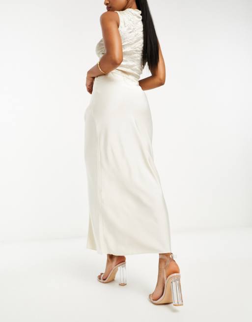 Glamorous - Ultimate - Gonna midi in raso bianco sporco stile sottoveste, 4 di 4