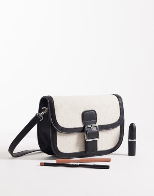 Glamorous – Umhängetasche aus Bast in Schwarz-Weiß mit Kontrastdesign, 2 von 4