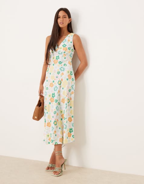 Glamorous V neck bias-cut midi dress in retro spring floral - view 1
