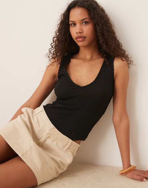 Glamorous v neck bodysuit in black textured