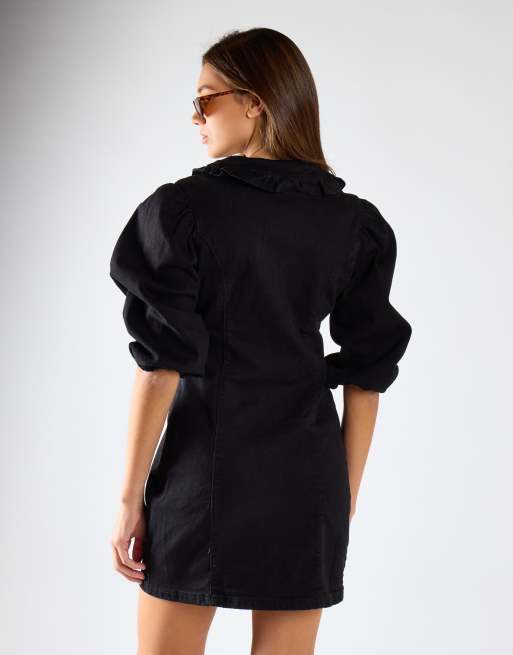 Glamorous V-neck button front mini-dress in black, 2 of 4