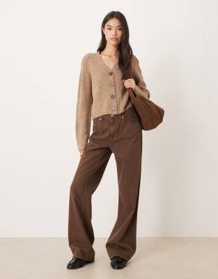 Glamorous V Neck Button Up Cardigan In Brown