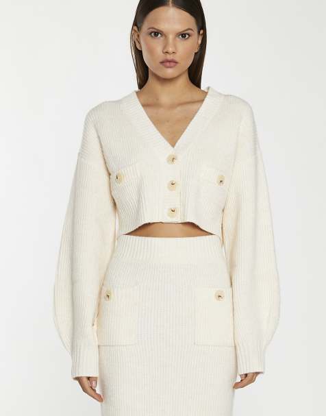 Glamorous V neck crop top in dark cream - view 1