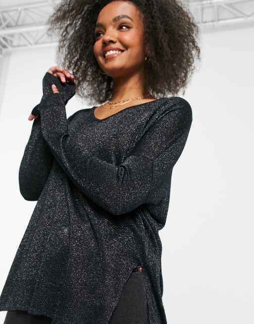 Glamorous V neck glitter jumper in black