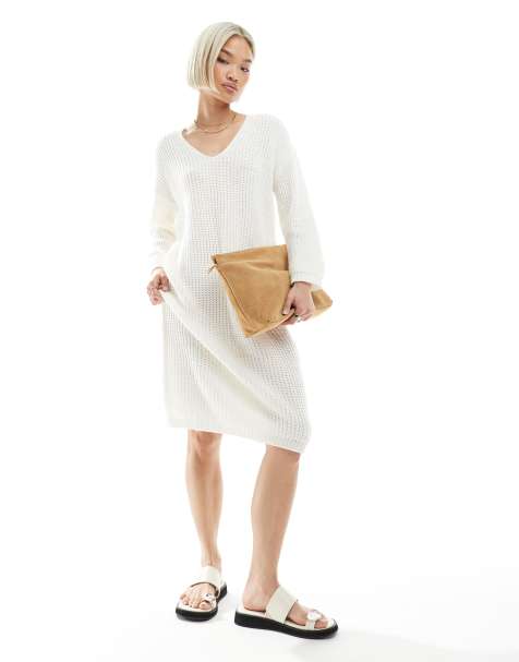 Glamorous V-neck knit midi dress in bone - view 1