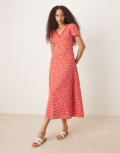 [Glamorous] Glamorous v neck lace trim midi tea dress in red ditsy floral 22 Red ditsy floral