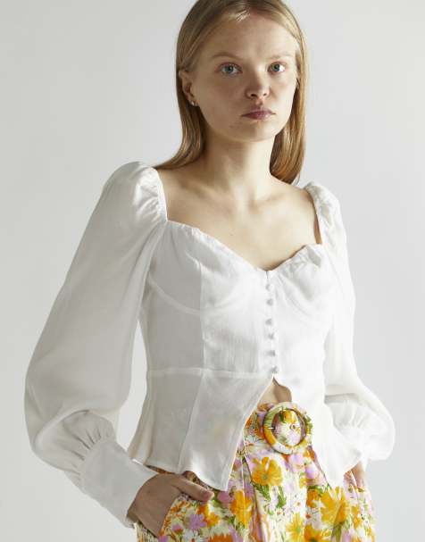 Glamorous V-neck long-sleeve top in off white - view 1