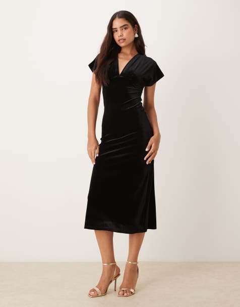 Glamorous V-neck maxi dress in black velvet - view 1
