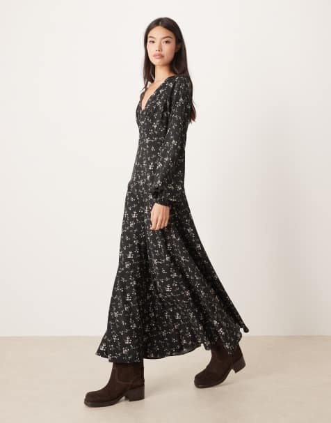 Glamorous v neck maxi dress in brown black ditsy floral - view 1