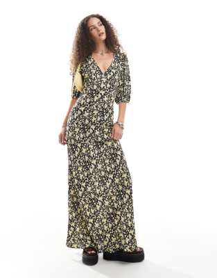 Glamorous V Neck Maxi Dress In Folk Floral-multi