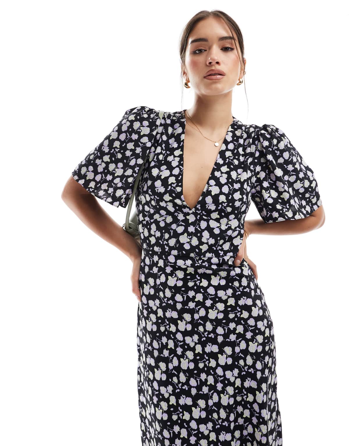 Glamorous V-neck maxi tea dress in lilac rose