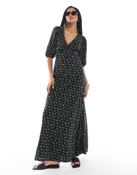 Glamorous V-neck maxi tea dress in pink vintage bud floral - view 1