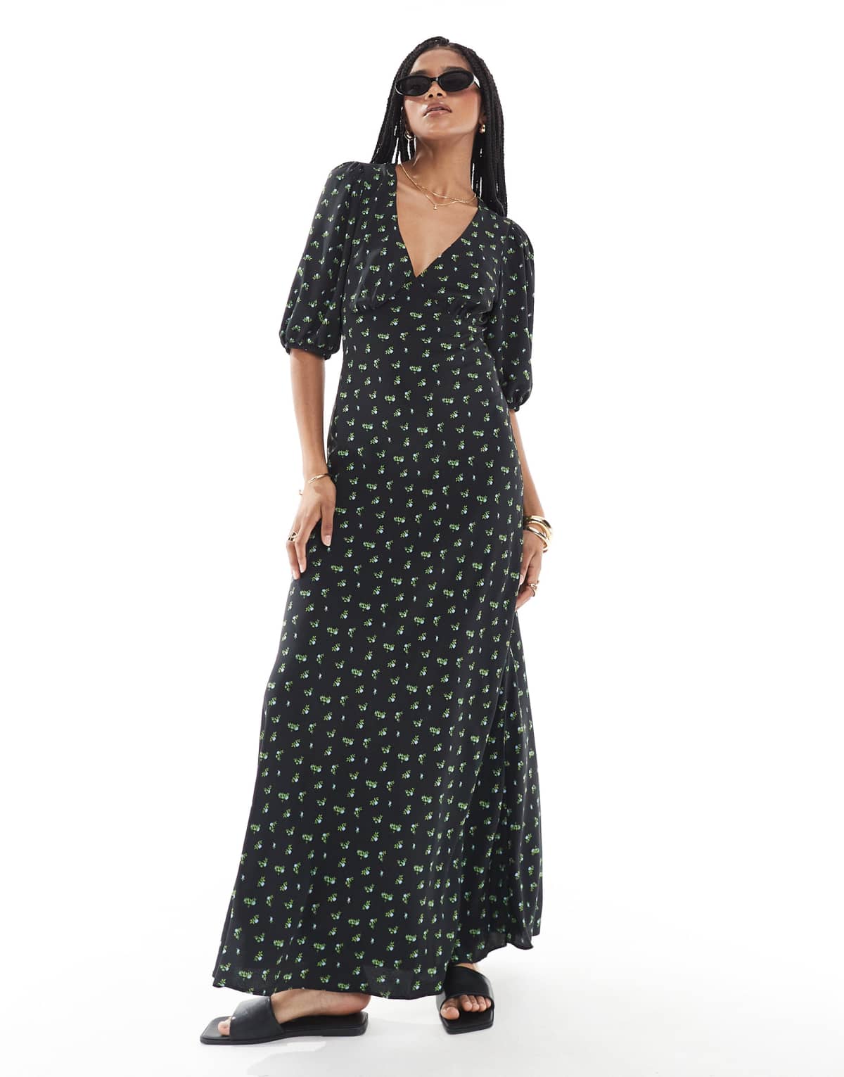 Glamorous V-neck maxi tea dress in pink vintage bud floral