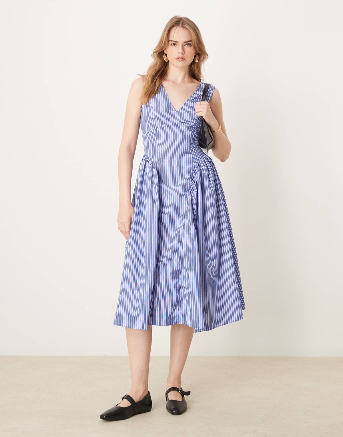 Glamorous v-neck midaxi dress in navy stripe