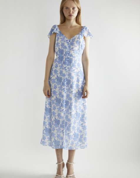 Glamorous V neck midi dress in blue floral - view 1