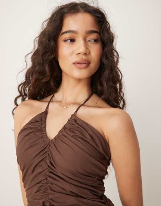 Glamorous v neck midi dress in brown