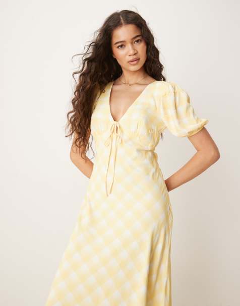 Glamorous V neck midi dress in yellow ombre check - view 1