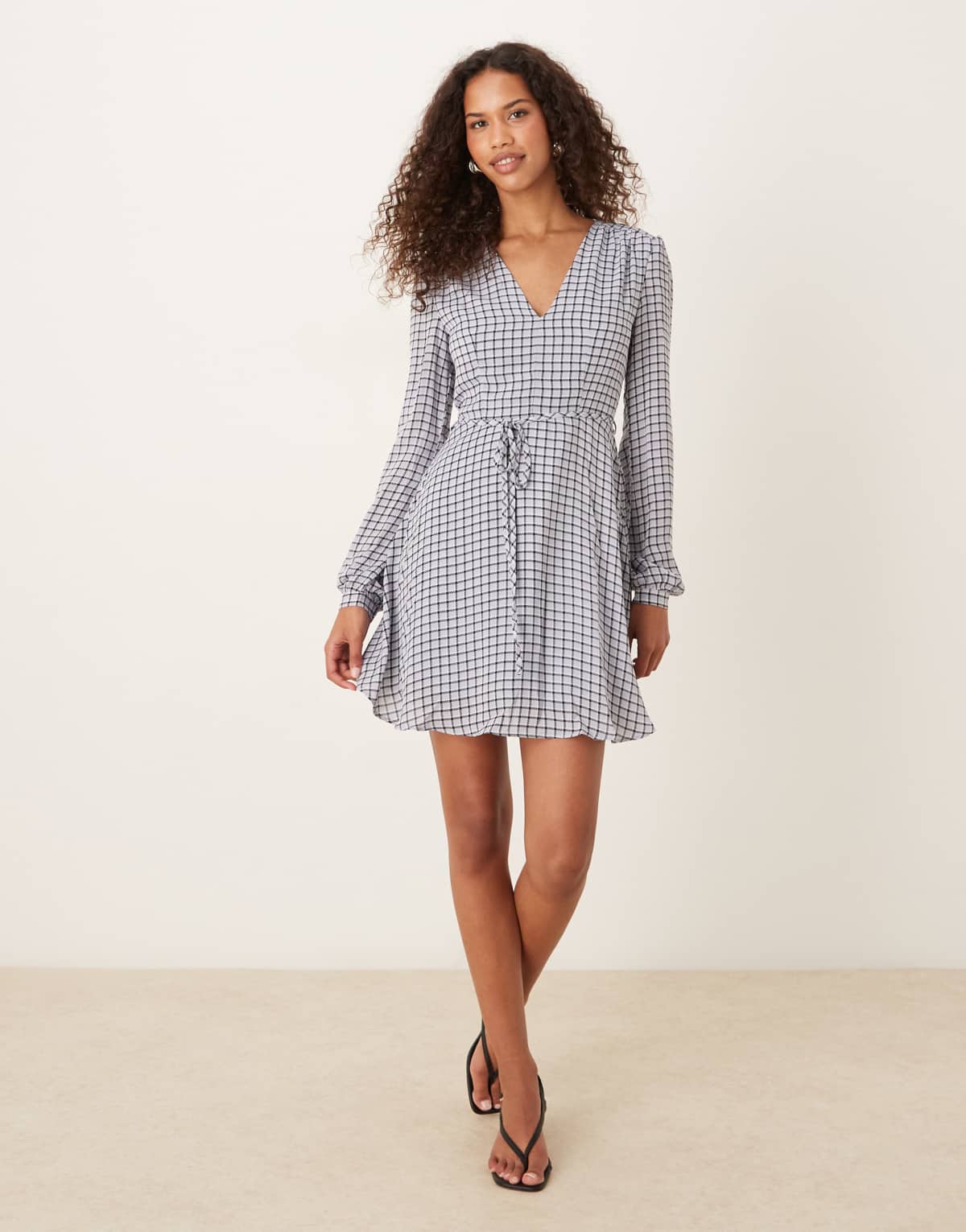 Glamorous V neck mini dress in light blue check