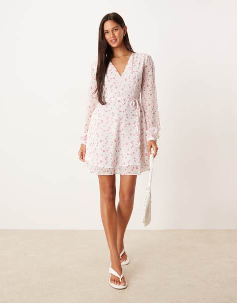 Glamorous V neck mini dress in pink watercolour floral - view 1