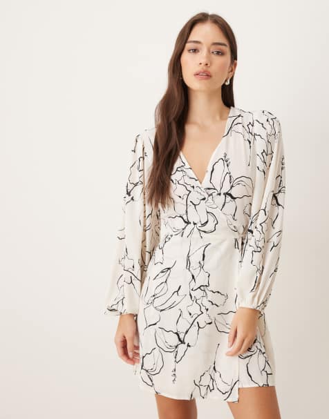 Glamorous V-neck mini dress in stone sketch print - view 1