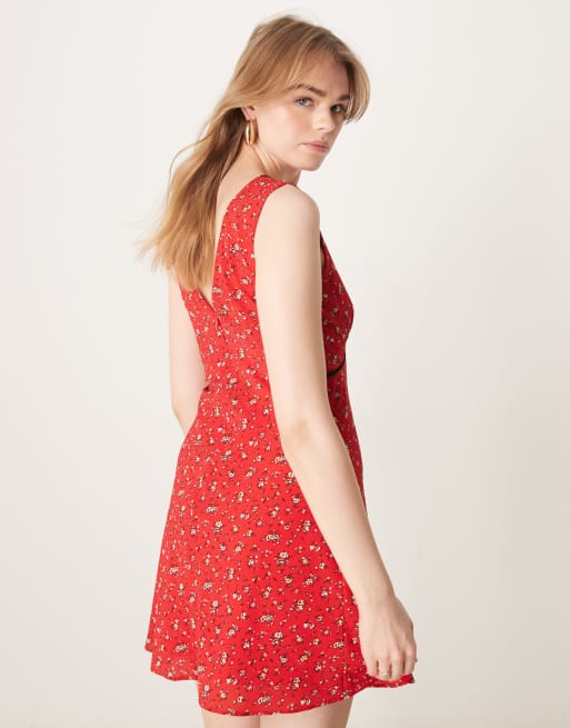 open lace back dress Day to Night Red Ditsy Floral Mini Dress