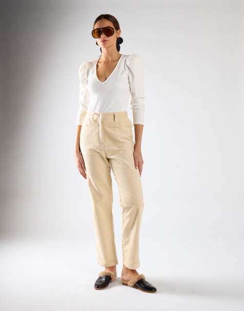 Glamorous V-neck puff shoulder-bodysuit in off white rib - view 1