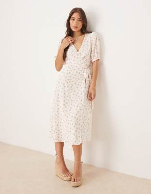 Glamorous V neck short sleeve mini dress in white pink ditsy - view 1